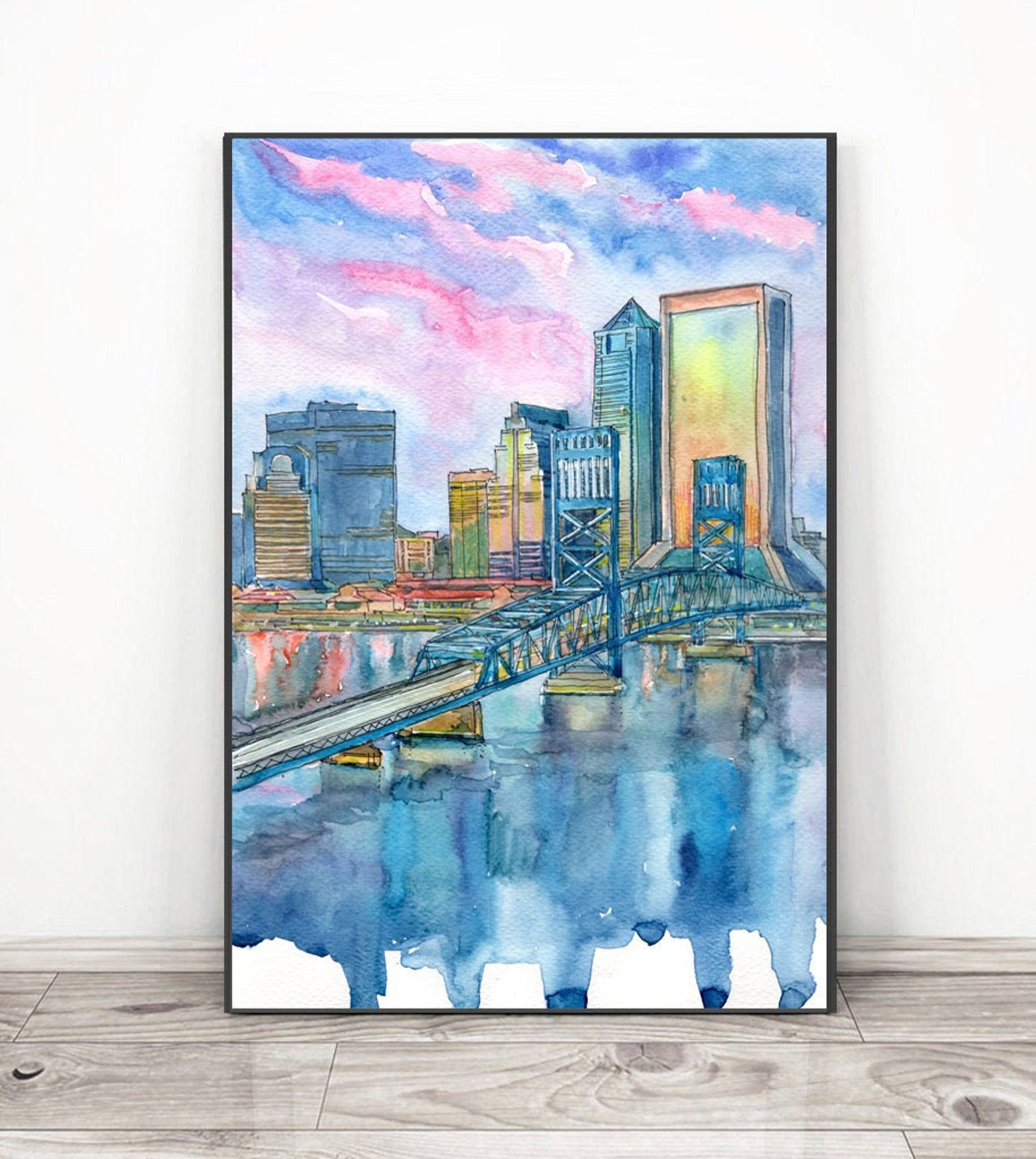 Jacksonville Florida Skyline Art Print City Art Watercolor Etsy