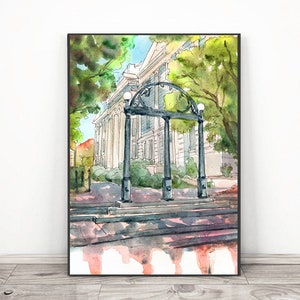 University of Georgia Art, UGA arch Watercolor Painting ,  College Graduation print  Athens Georgia