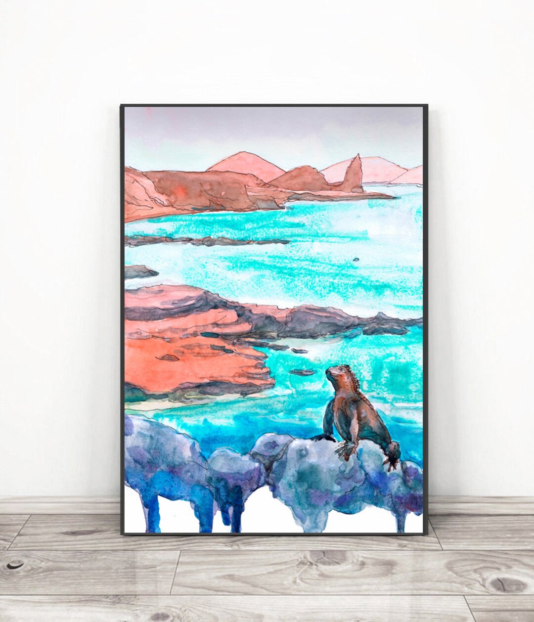 フィンランドの水彩画 ガラパゴス諸島のアートプリント：ヴァレンティーナ・ラによる海景