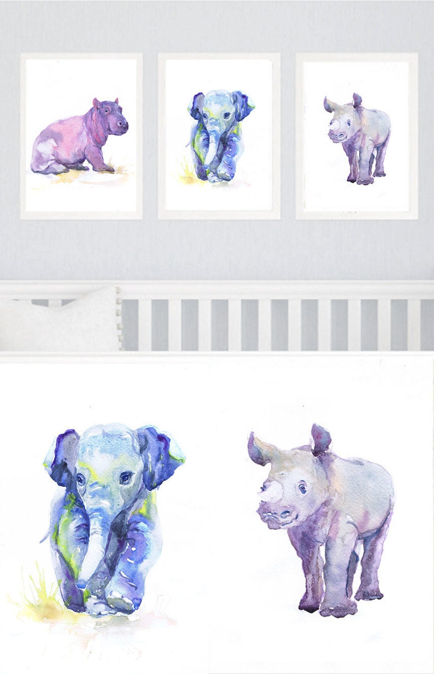 Baby Animals Nursery Set of 3 prints Watercolor painting ...