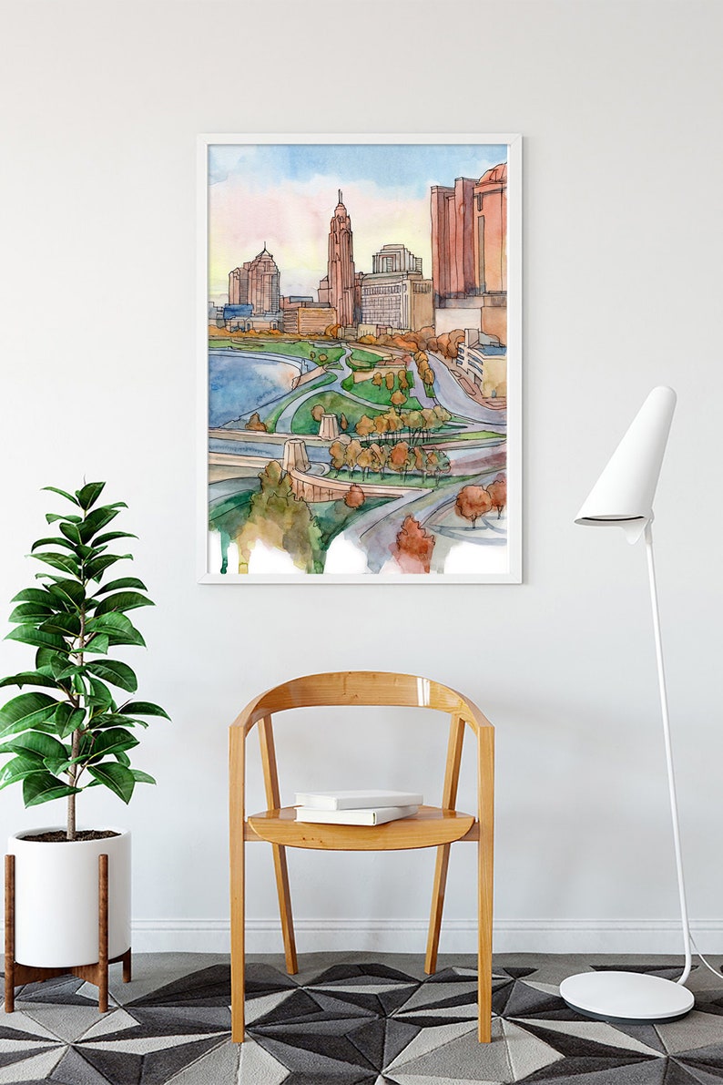 Columbus Ohio Print Abstract City Art Watercolor Skyline - Etsy