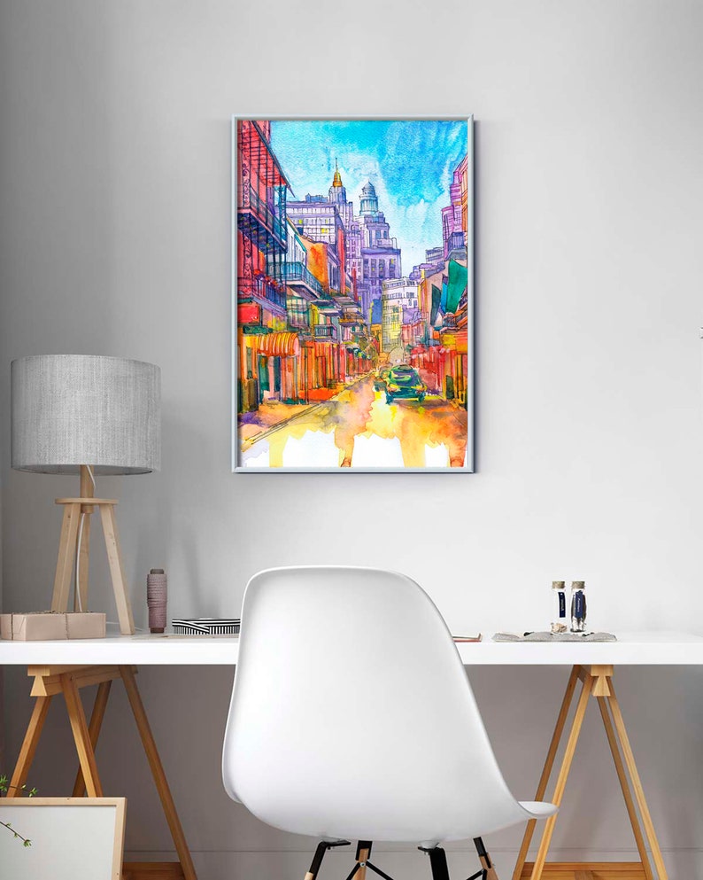 New Orleans Skyline Kunstdruck, Stadt Kunst Aquarell Malerei Landschaft, Louisiana Stadtlandschaft Wandkunst Bild 5