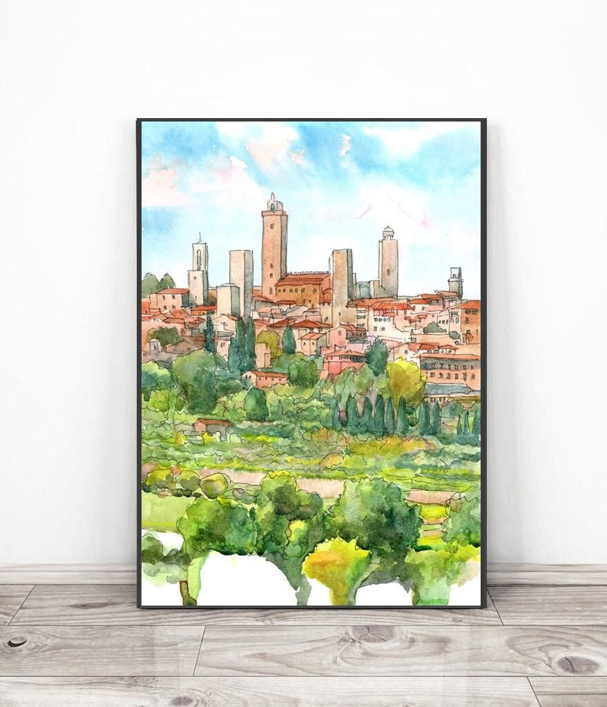 San Gimignano Original Watercolor - Etsy