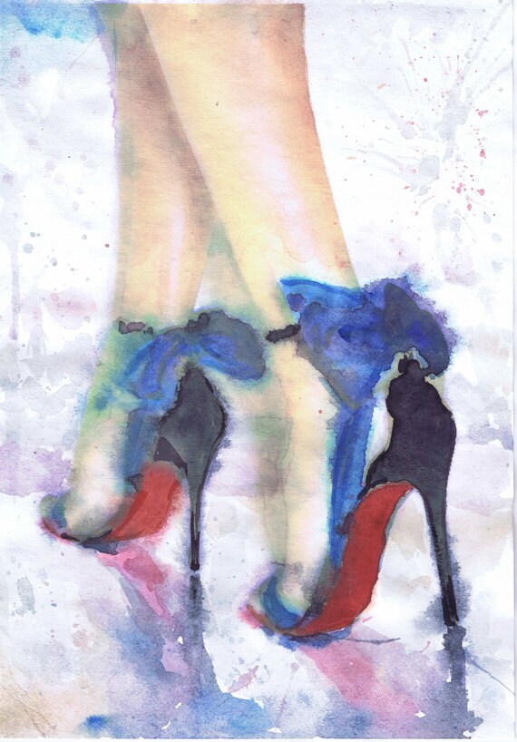 Red Bottom Shoes Art Fashion Illustration Shoe Watercolor Etsy