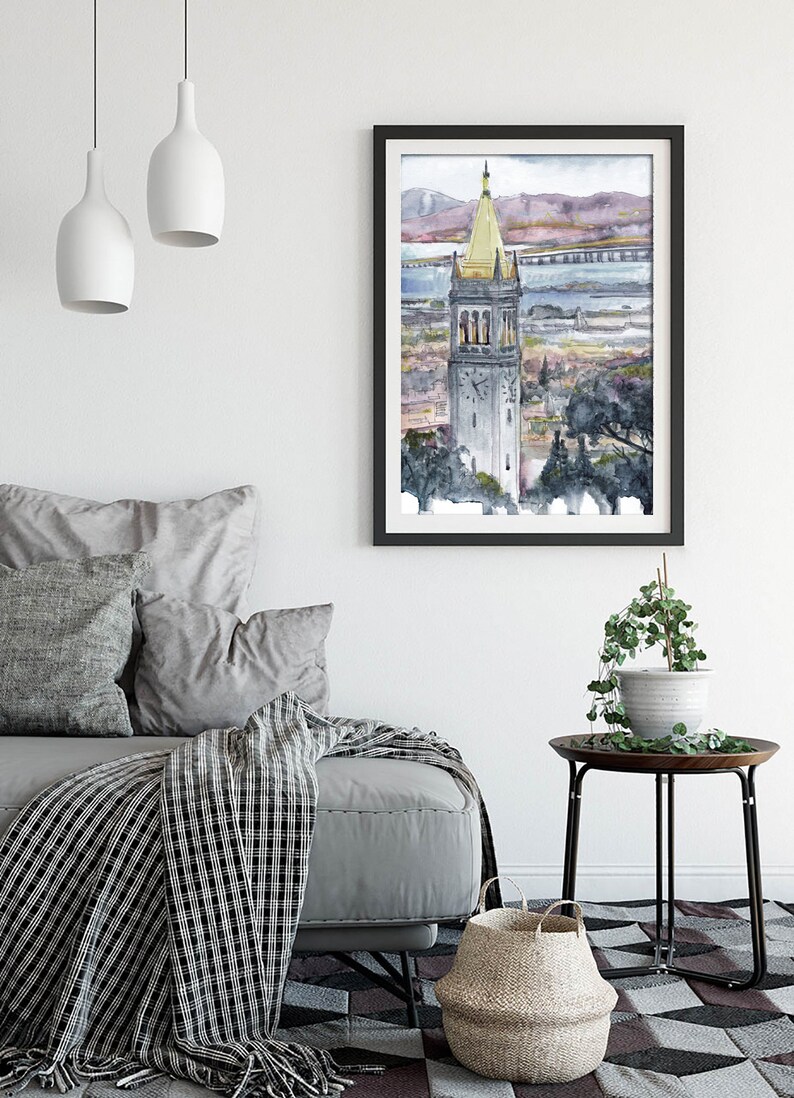 University of California, Berkeley Art Print, Watercolor Painting , UC Berkeley Abstract Cityscape, Graduation gift image 6