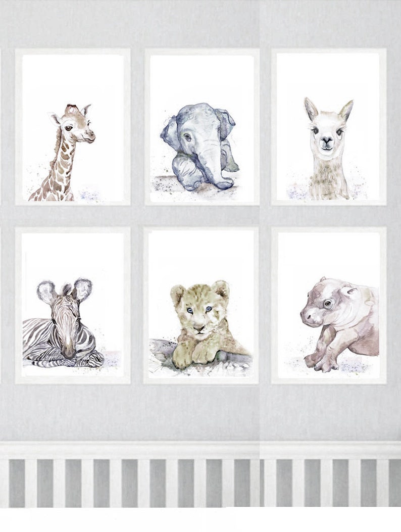 Baby Animals Nursery Wall art Art Set of 6 Prints Watercolor Etsy