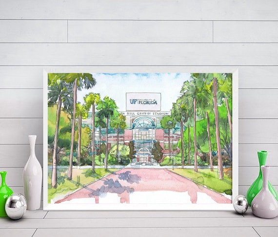 University of Florida Art, Stadium Watercolor Painting Print , uf wall art