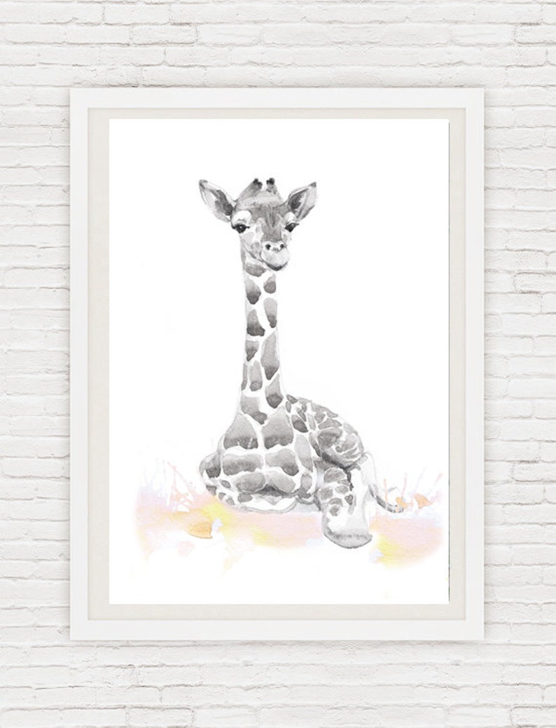 Neutral Nursery Decor, Set of 3 prints, Baby Animals Nursery, Watercolor Painting, Safari Wall Art Watercolour Print, New baby Gift, Gray image 3