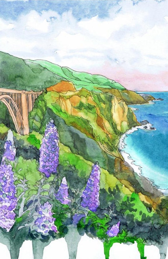 Big Sur Wall Art Watercolor Painting Seascape Print Etsy