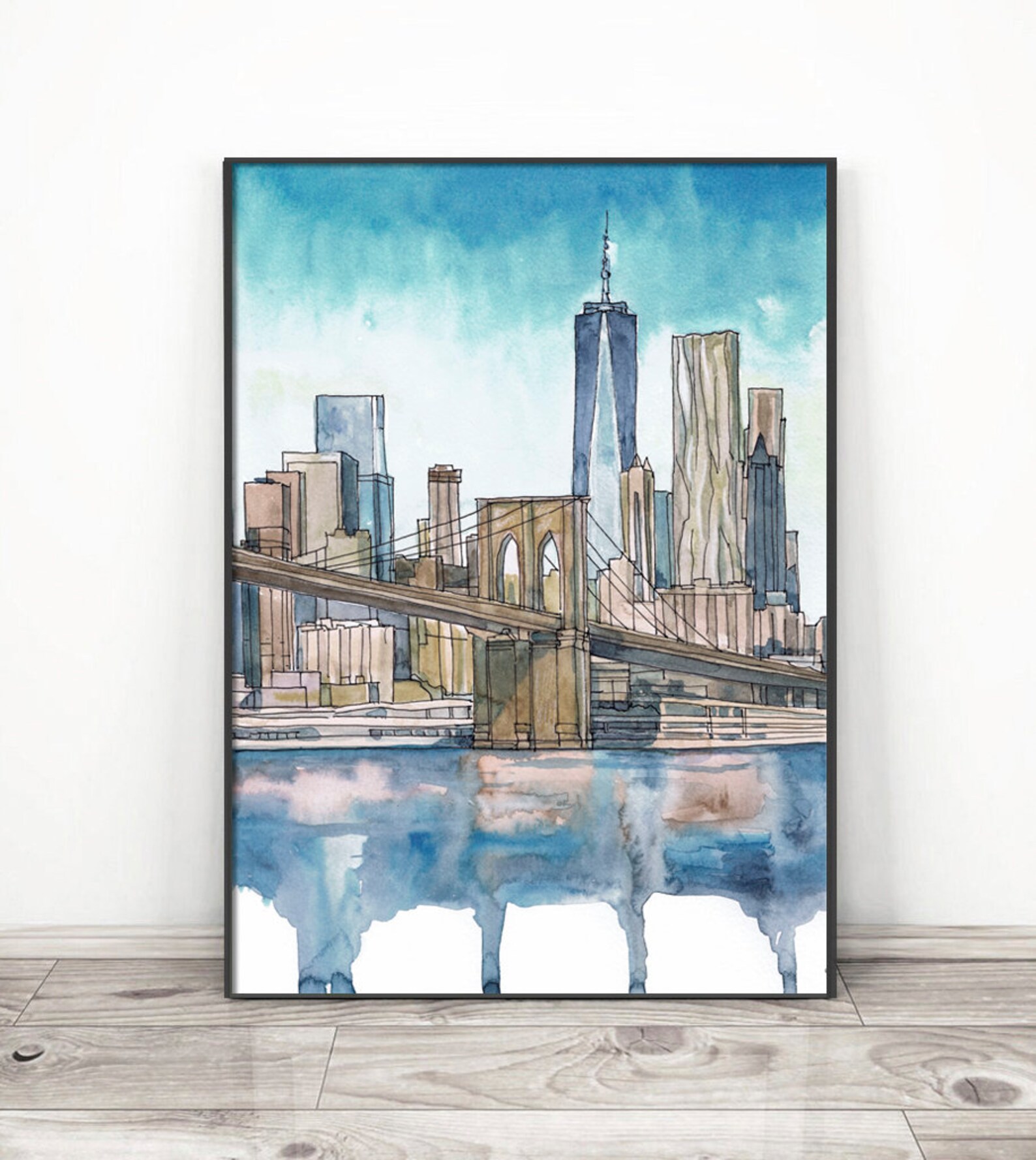 NYC Wall Art - New York Skyline - Watercolor Cityscape Landscape ...