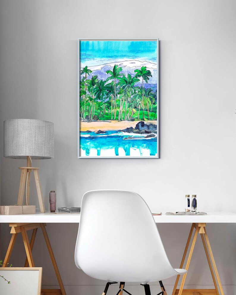 Mauna Kea Hawaii Wall Art Print Coastal Watercolor Etsy