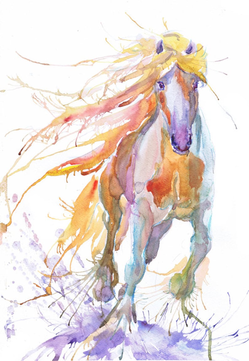 Aquarelle Cheval Peinture Impression, Cadeau pour amoureux des chevaux, Art mural équestre, Art du cheval sauvage, Equine image 2