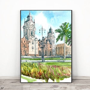 Lima Peru Art Print, Watercolor Painting, Skyline, Landscape Peru  - Travel Poster