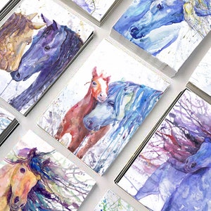 馬のポストカード5枚セット アートカード 水彩画ポストクロッシングパック、絵画プリント
