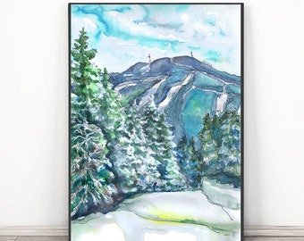 Killington Art Print Ski Vermont  Painting Watercolor Landscape, Mountain wall art Travel Poster