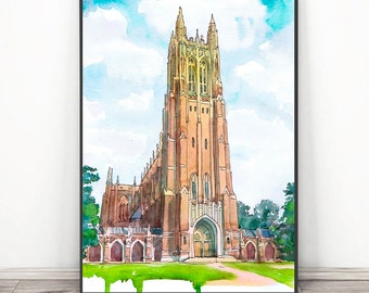 Duke University North Carolina Art,  Durham Watercolor Painting , Graduation print