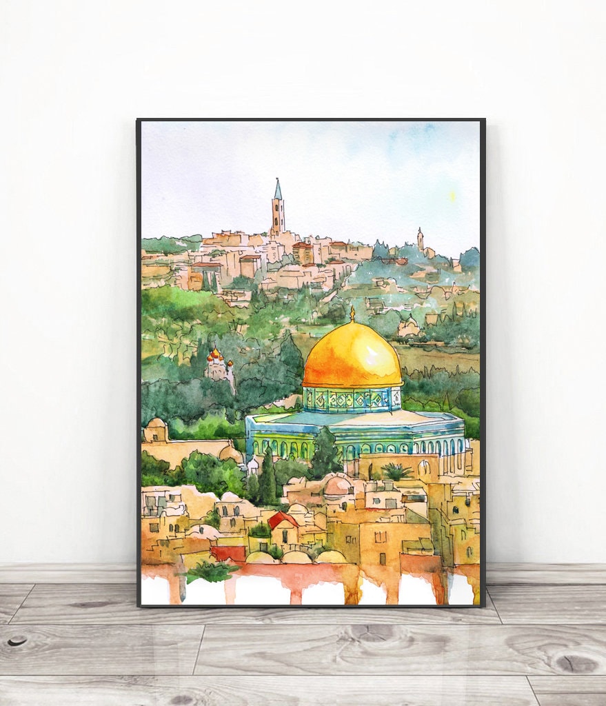 Jerusalem painting  - Israel Wall Art Print, Watercolor Asian Travel Poster - Jerusalem cityscape,  Middle east Oriental Old city print