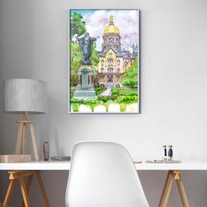 Notre Dame University Art Print, Gold Dome graduation Watercolor print, Indiana, wall art image 3