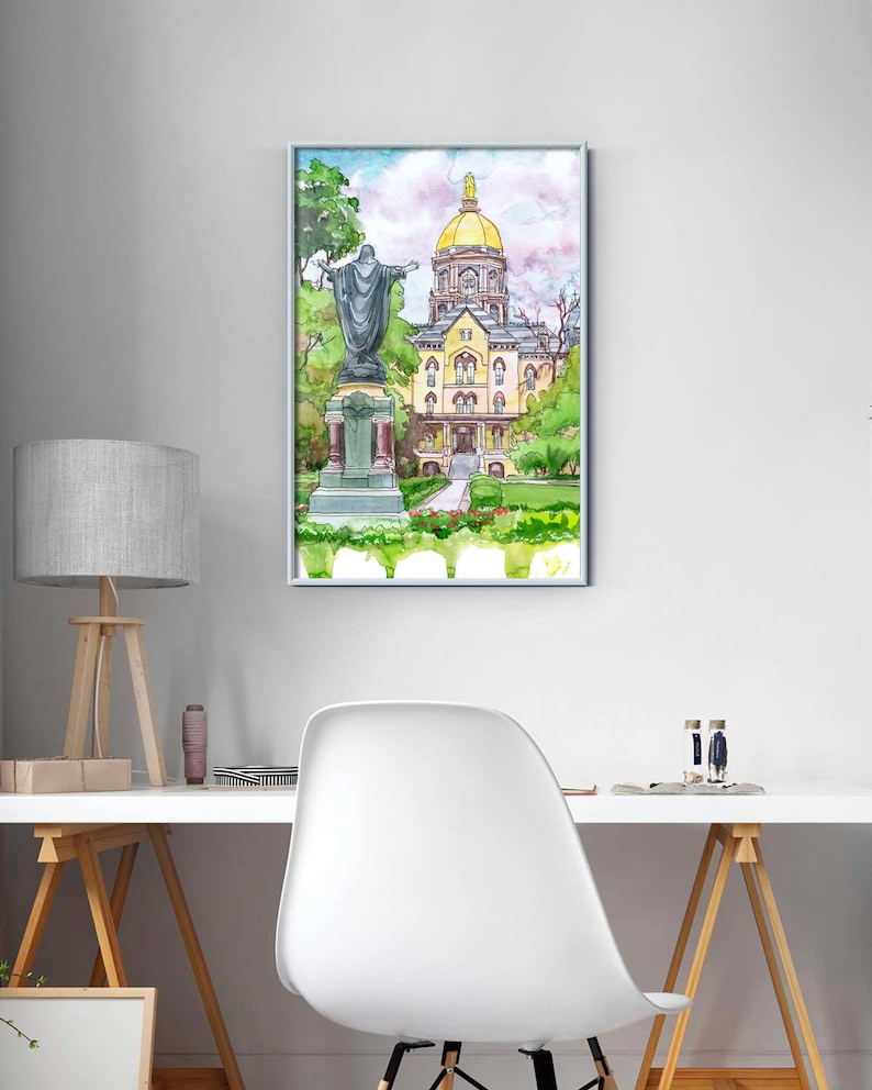 Notre Dame University Art Print, Gold Dome graduation Watercolor print, Indiana, wall art image 3