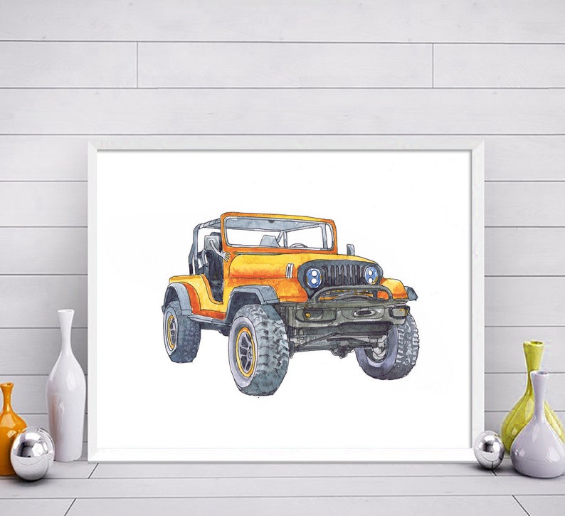 Jeep Wrangler Art print Classic Car Transportation Wall Art Etsy