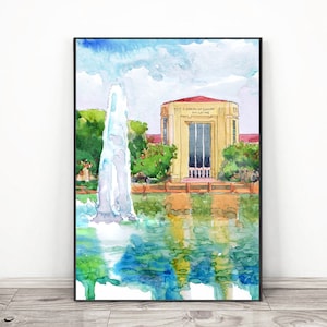 University of Houston Art Print, Watercolor Painting , Texas Houston Cityscape, Graduation print