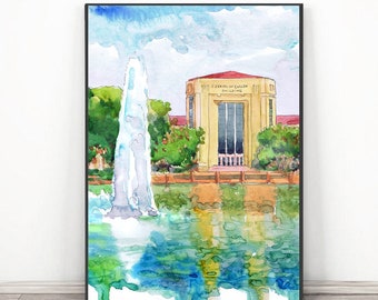 University of Houston Art Print, Watercolor Painting , Texas Houston Cityscape, Graduation print