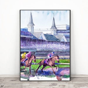 Stampa ad acquerello del Kentucky Derby: arte delle corse di cavalli, Churchill Downs