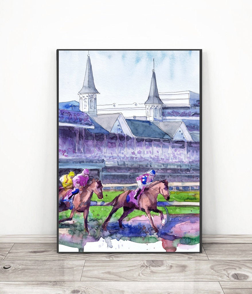 Kentucky Derby Art Horse racing Painting Watercolor Print Etsy