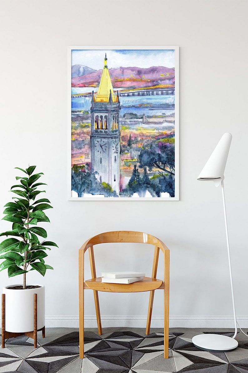 University of California, Berkeley Art Print, Watercolor Painting , UC Berkeley Abstract Cityscape, Graduation gift image 7