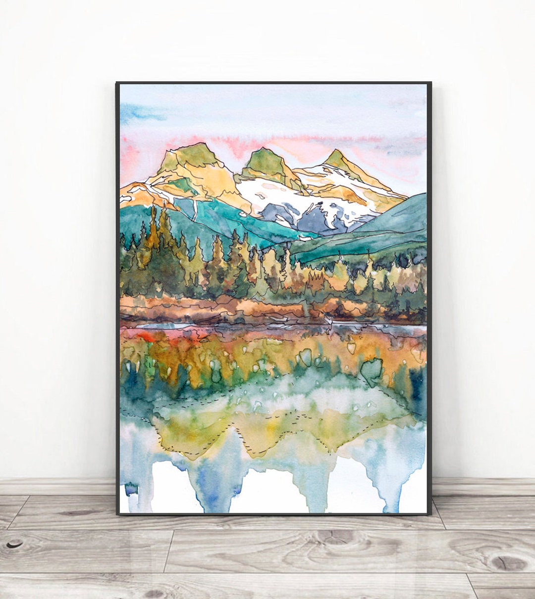 Three sisters Mountain Wall Art Alberta Ca Watercolor Etsy 日本