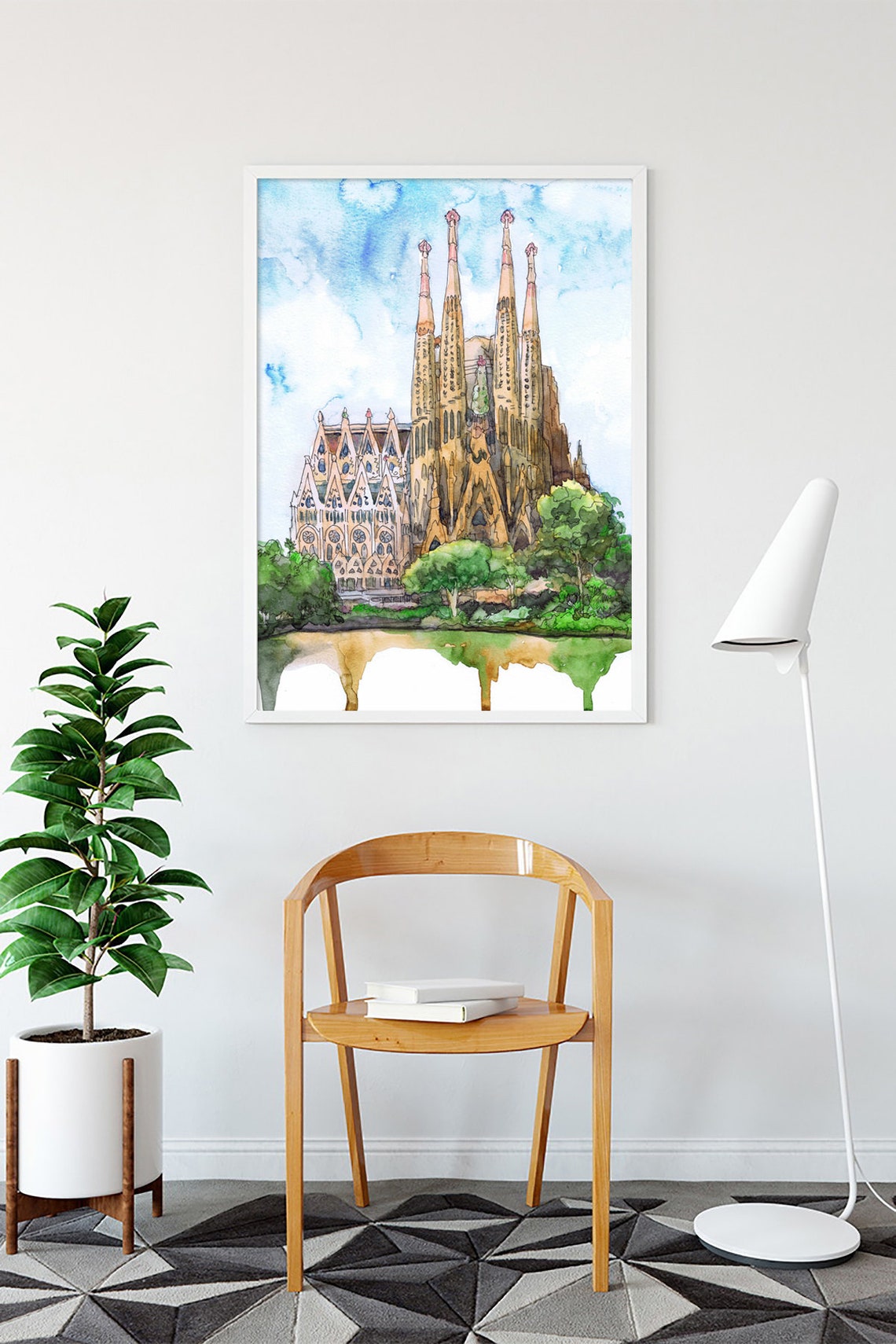 Barcelona skyline Sagrada familia Art Print Water color | Etsy