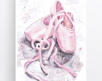 Ballet pointe  Shoes Art Watercolor Painting ,  Ballet Shoes Wall art, Ballerina Print, Gift for Dancer by Valentina Ra