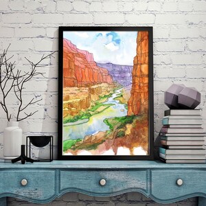 Grand canyon Art Print National park Poster, Reizen Arizona Schilderij Aquarel landschap, Wandelen kunst aan de muur door Valentina Ra afbeelding 6