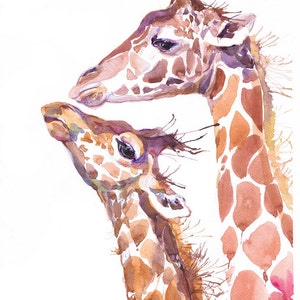 Giraffe Watercolor Painting Animal Art Safari Nursery Decor,Illustration print,, Wildlife art, living room decor