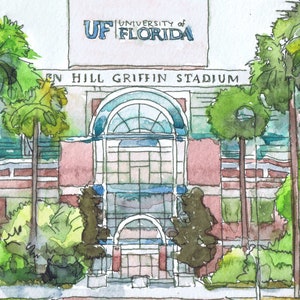 University of Florida Art, akvarellmålning av stadion, väggkonst från University of Florida bild 7