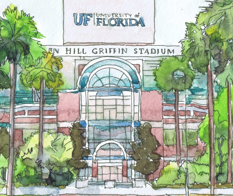 University of Florida Art, akvarellmålning av stadion, väggkonst från University of Florida bild 7
