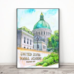 Naval academy Art, USNA Watercolor Painting , Annapolis Maryland  graduation print
