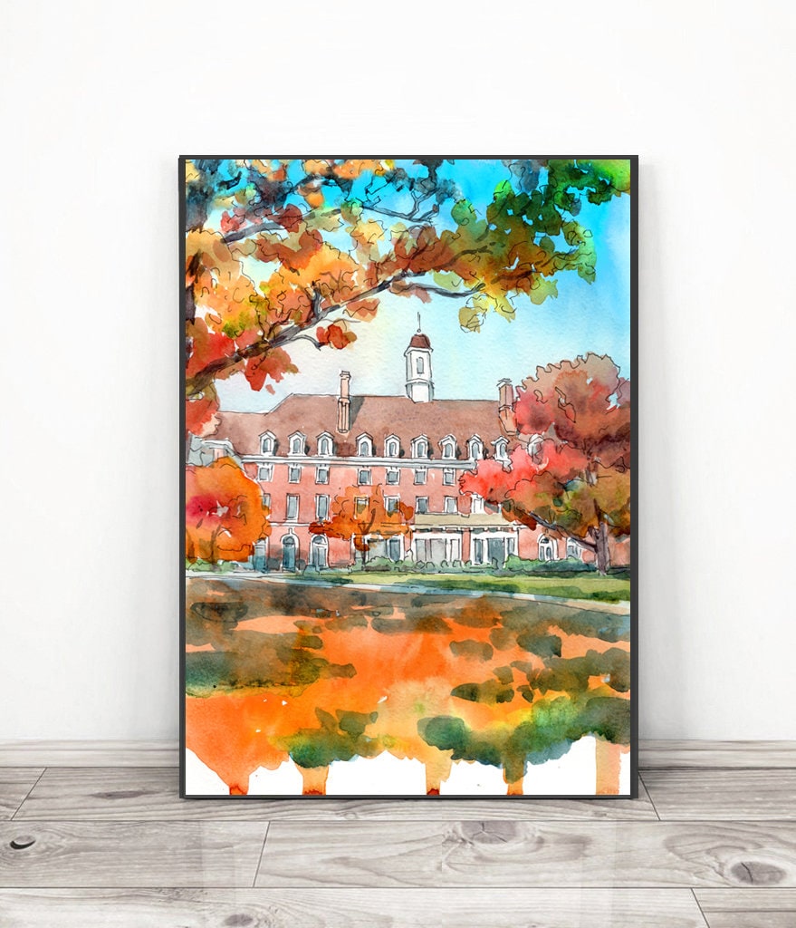 University of Illinois Art Print,  UIUC Watercolor Painting , Urbana Champaign graduation print