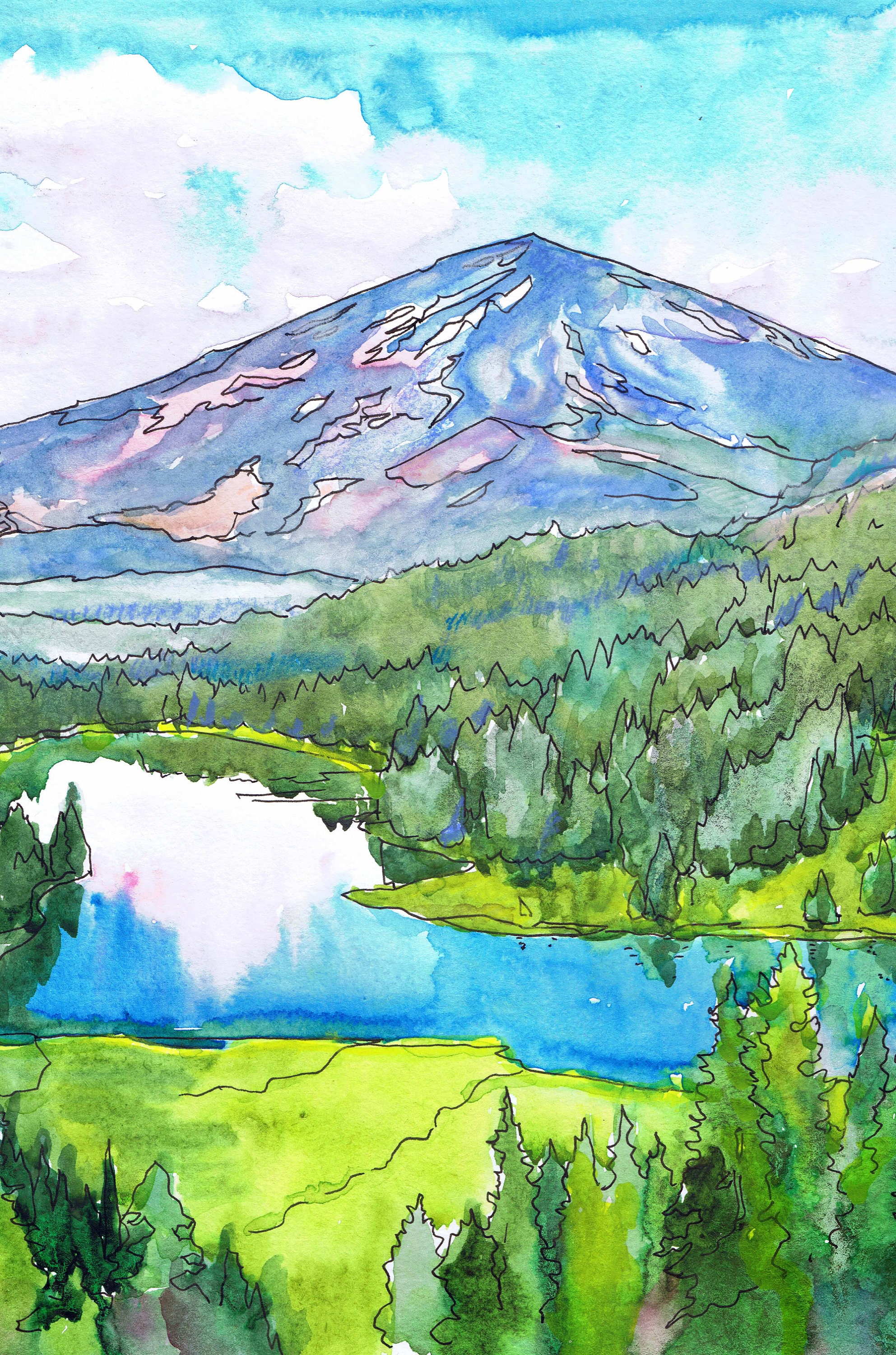 Bachelor Mountain Wall Art Oregon Watercolor Landscape Etsy