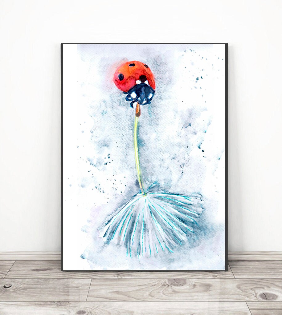 Ladybug Wall Decor Dandelion Wall Art Insect Print Ladybird Etsy