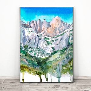 Mount Whitney Art Print Watercolor Landscape Painting - California Sierra Nevada Mountain Wall Art, John Muir Trail Poster, Mt Whitney
