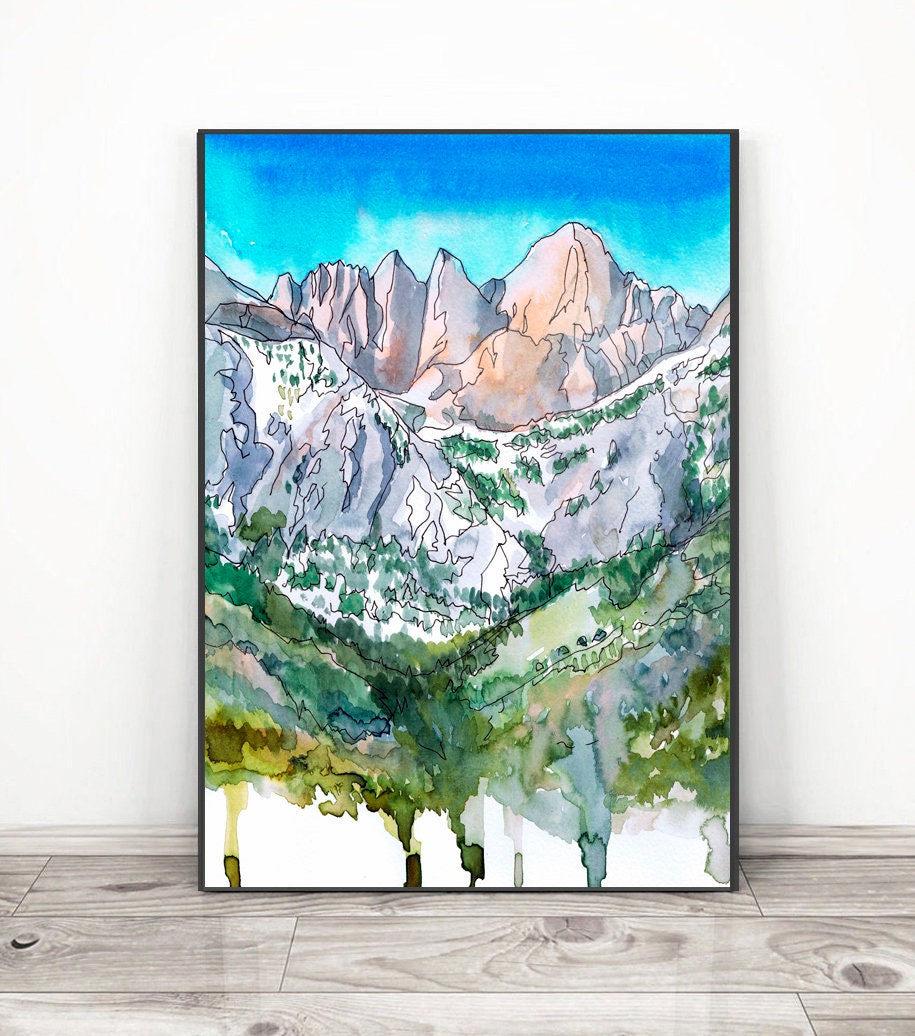 Mount Whitney Art Print Watercolor Landscape Painting