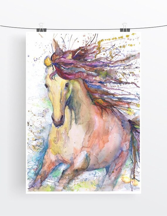 馬の水彩画：馬術美術プリント - Etsy 日本