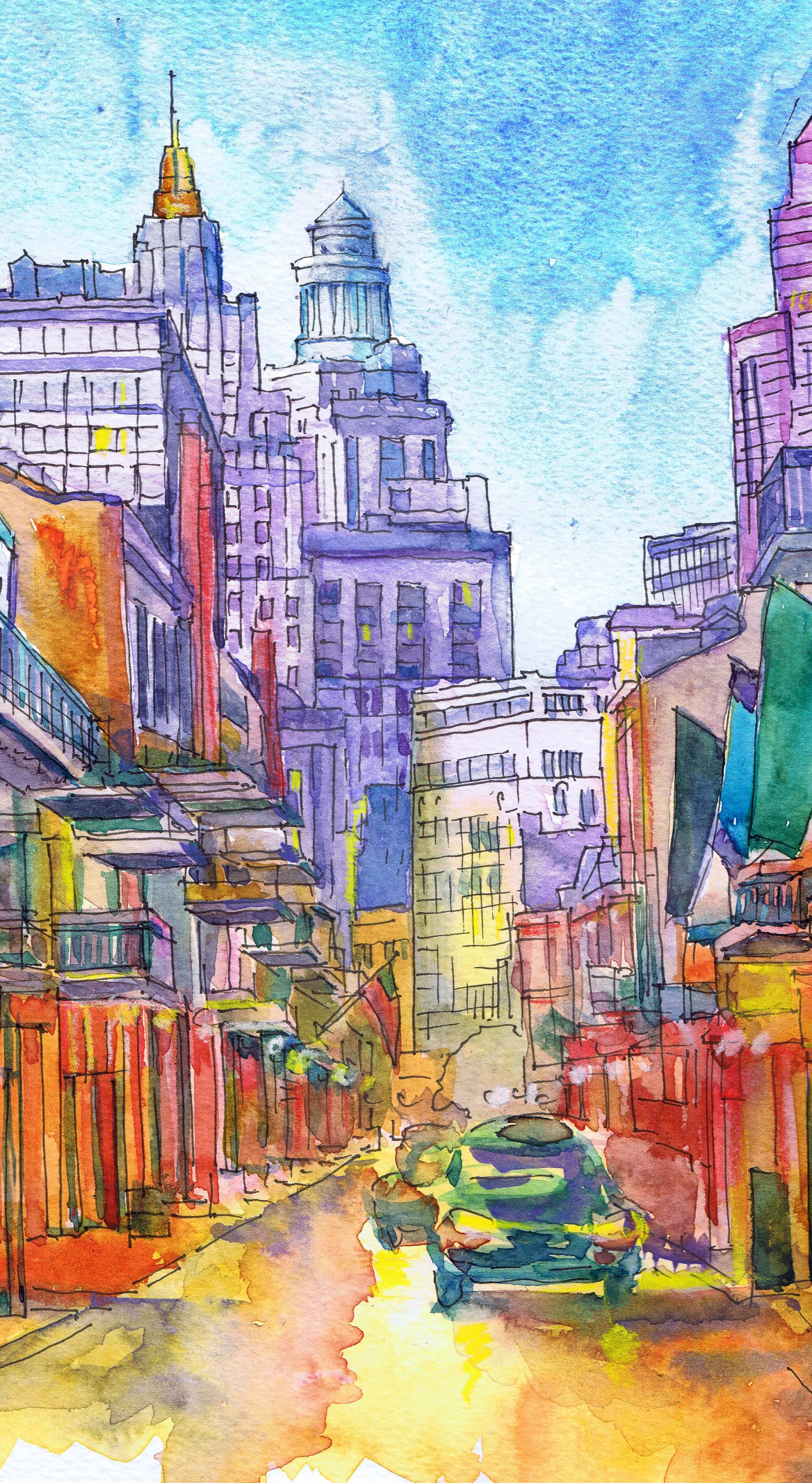 New Orleans Skyline Art Print City Art Watercolor Painting Etsy