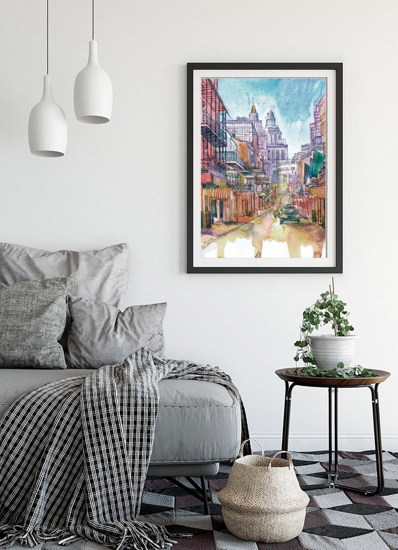 New Orleans Skyline Art Print, City Art Watercolor Painting Landscape, Louisiana Cityscape Wall art image 6