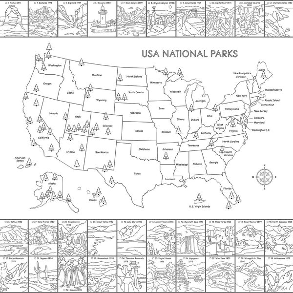 Us National Park Printable Map Etsy Us National Park Printable Map Etsy