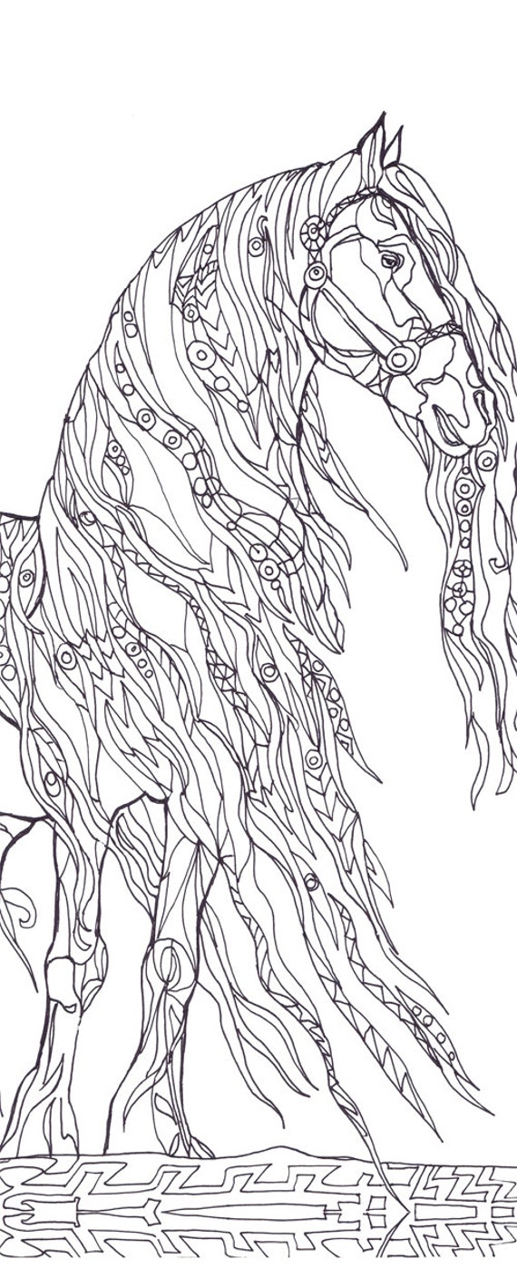 Coloring Pages Horse Printable Adult Coloring Book Clip Art Etsy