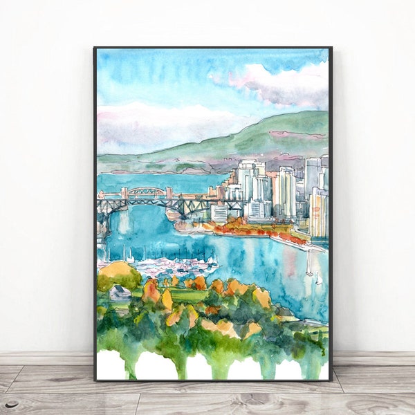 Vancouver Art Print Skyline -  Canada Watercolor painting -  Travel Poster, cityscape by Valentina Ra
