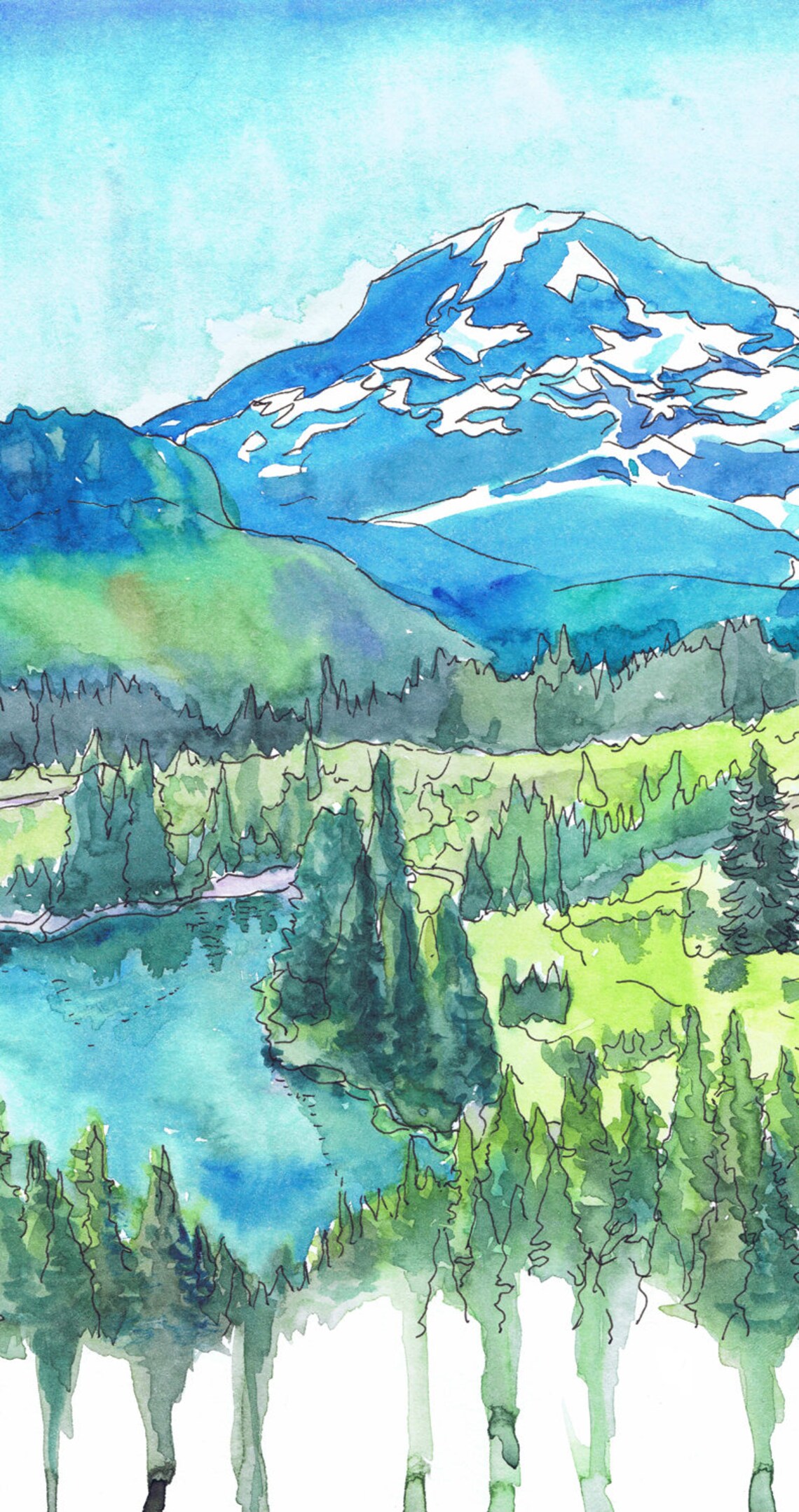 Mount Rainier National park Poster Mountain Art Watercolor Etsy