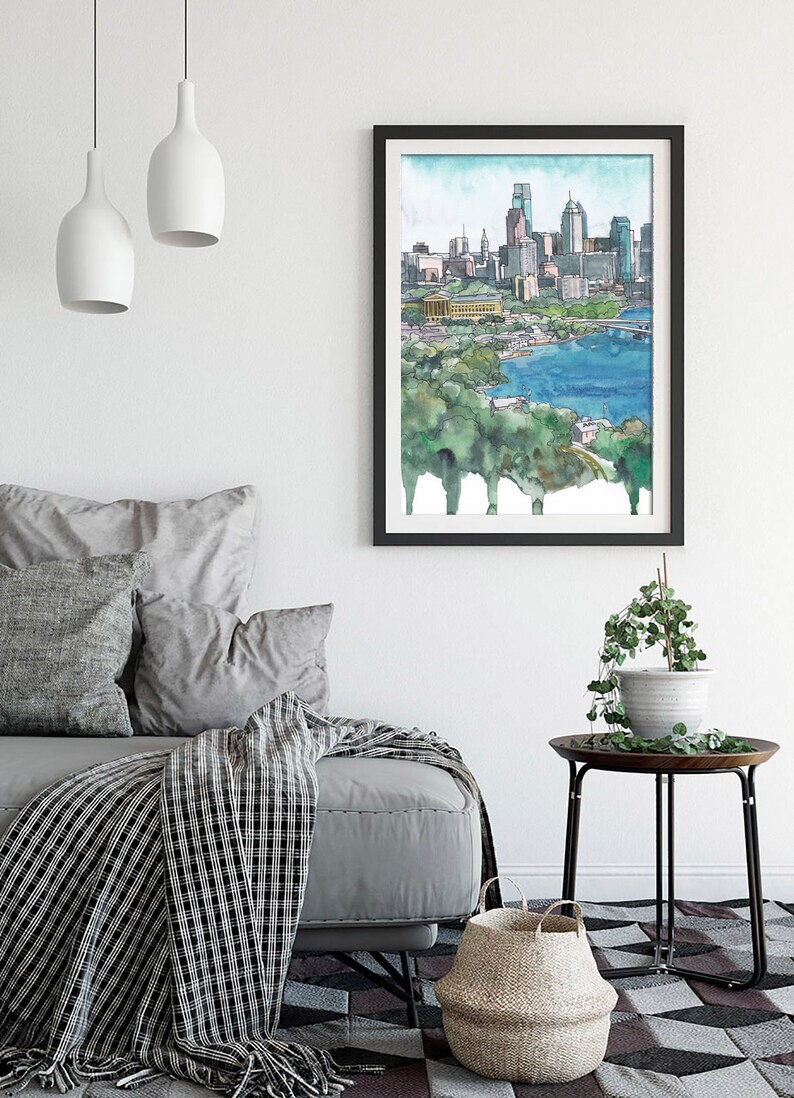 Philadelphia art Print Skyline Pennsylvania Watercolor Etsy